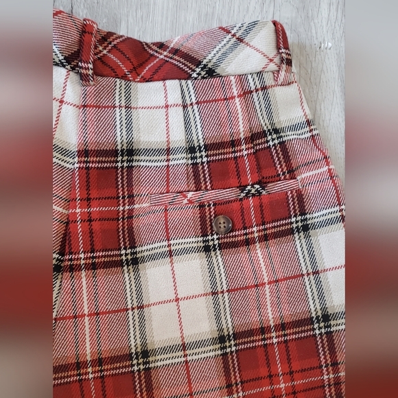 H&M Red & White Plaid High Rise Pleated Front Tweed Trousers Pants Size 4 - Picture 7 of 10